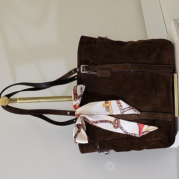 Coach Y2K Chocolate  Hampton Double Strap Suede Tote Brown Expresso Bag - Picture 2 of 16